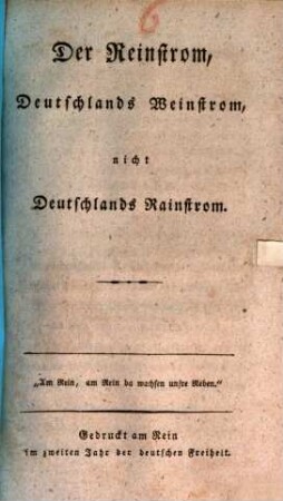 Der Reinstrom, Deutschlands Weinstrom, nicht Deutschlands Rainstrom