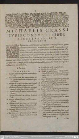 Michaelis Grassi Iuris Consulti Liber Receptarum Sententiarum