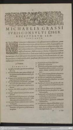 Michaelis Grassi Iuris Consulti Liber Receptarum Sententiarum