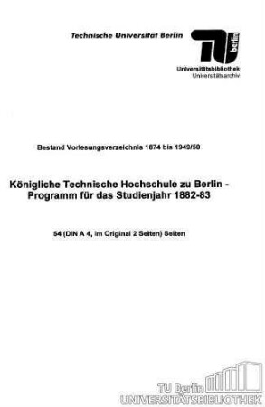 Programm für das Studienjahr 1882-1883
