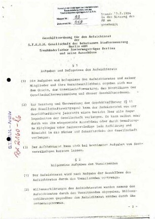Geschäftsordnung: Aufsichtsrat der S.T.E.R.N.