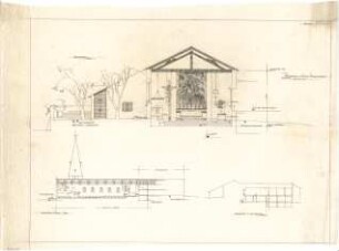Gsaenger, Gustav; München - Bogenhausen; Ev. Kirche - Querschnitt, Längsschnitt; Gemeindesaal (Längsschnitt)