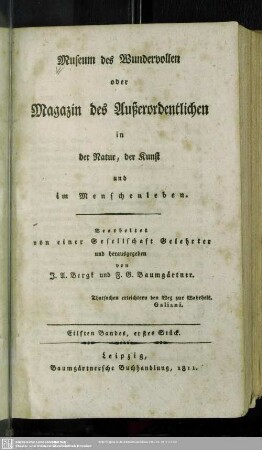 Eilfter Band, erstes Stück