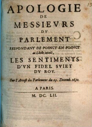 Apologie de Messieurs du Parlement