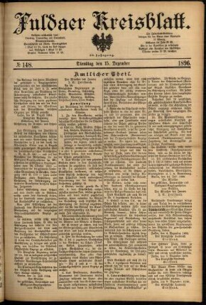 Erste Ausgabe vom Dienstag, den 15. Dezember 1896.