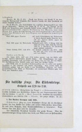 Die baltische Frage. Die Türkenkriege. Ereignisse von 1720 bis 1740
