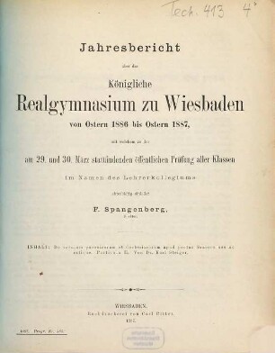 Jahresbericht über das Schuljahr .... 1886/87