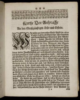 Kurtze Vor-Ansprache An den Großgünstigen Leser und Leserin.