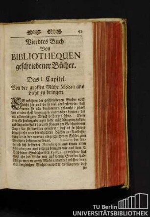 Vierdtes Buch. Von Bibliothequen geschriebener Bücher.