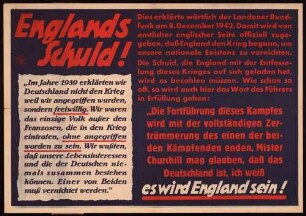 "Englands Schuld!" (Aus: Die Parole der Woche. Parteiamtliche Wandzeitung der NSDAP. Folge 52 vom 23. Dez. 1942 Ausgabe B)
