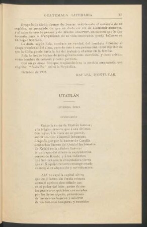 Utatlán : Leyenda épica. - Invocación. - [Poesía]