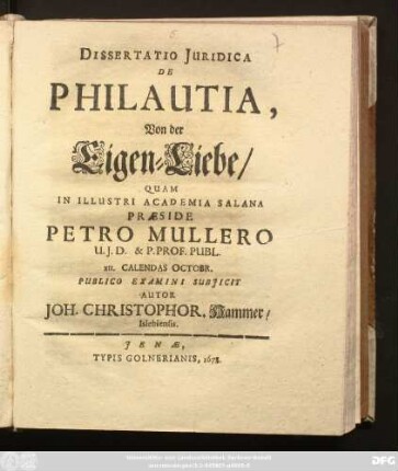 Dissertatio Iuridica De Philautia