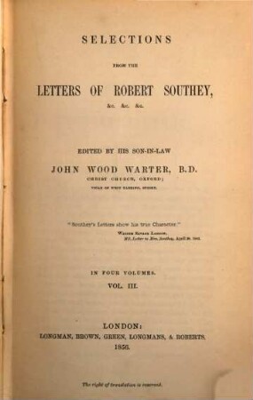 Selections from the letters of Robert Southey. 3