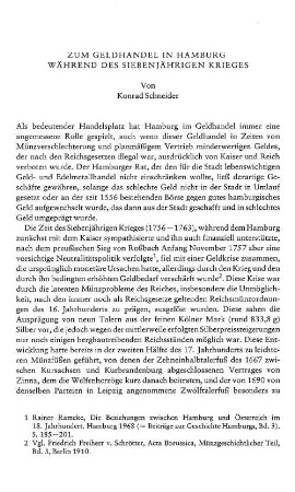 Zum Geldhandel in Hamburg während des Siebenjährigen Krieges