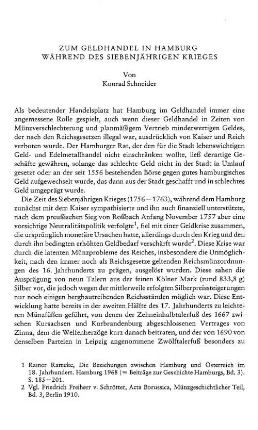 Zum Geldhandel in Hamburg während des Siebenjährigen Krieges