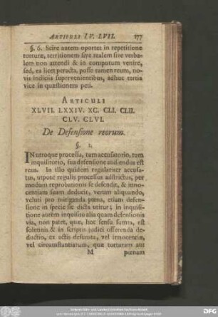 Articuli XLVII. LXXIV. XC. CLI. CLII. CLV. CLVI. De Defensione reorum.