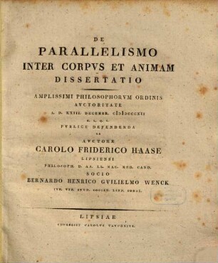De parallelismo inter corpus et animam dissertatio