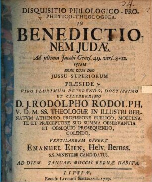 Disquisitio philol. proph.-theol. in benedictionem Iudae