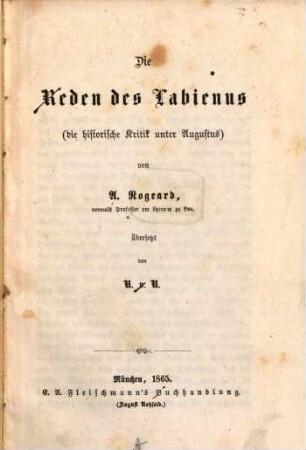 Die Reden des Labienus : die historische Kritik unter Augustus