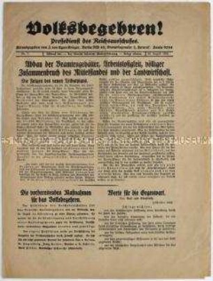 Pressemitteilung des "Reichsausschusses für das deutsche Volksbegehren" gegen den Young-Plan