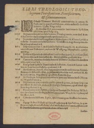 Libri Theologici Theologorum Protestantium, Pontificiorum, & Calvinianorum.