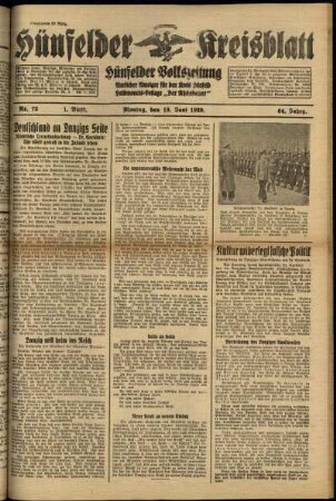 Erste Ausgabe vom Montag, den 19. Juni 1939.