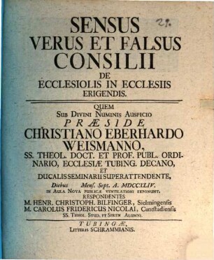 Sensus verus et falsus consilii de ecclesiolis et ecclesiis erigendis