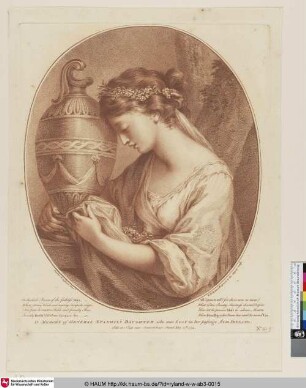 [Bekümmertes Mädchen mit einer Urne; Jeune Fille affligee, portant une urne]