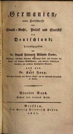 Germanien : e. Zeitschrift für Staatsrecht, Politik u. Statistik v. Deutschland. 4, 4. 1810/11