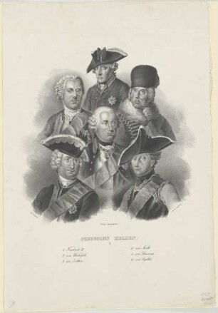 Gruppenbildnis des Friedrich II. von Preußen, des Hans Carl von Winterfeldt, des Hans Joachim von Zieten, des James Keith, des Kurt Christoph von Schwerin und des Friedrich Wilhelm von Seydlitz