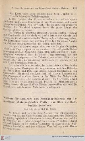 1: Notizen für Amateure und Forschungsreisende zur Behandlung photographischer Platten und über die Haltbarkeit derselben