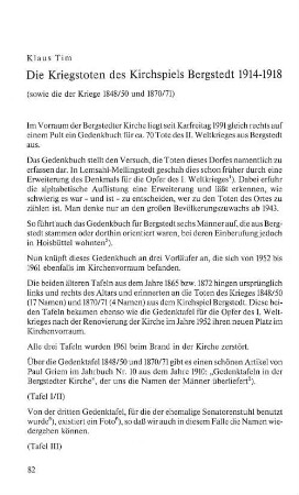 Die Kriegstoten des Kirchspiels Bergstedt 1914-1918
