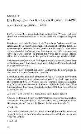Die Kriegstoten des Kirchspiels Bergstedt 1914-1918