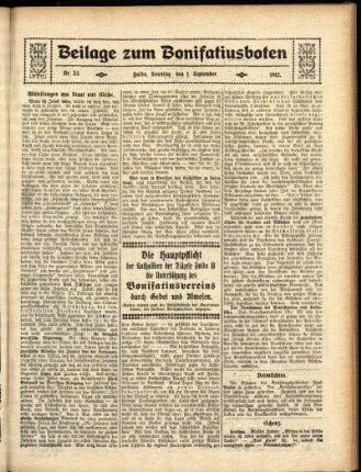 Zweite Ausgabe vom Sonntag, den 01. September 1912.