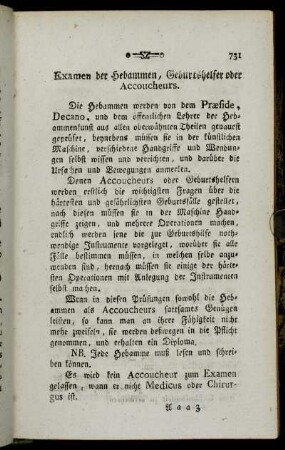 Examen der Hebammen, Geburtshelfer oder Accoucheurs.