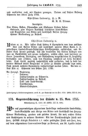 173. Gegenversicherung der Stände v. 25. Nov. 1755.