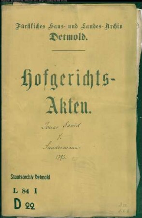 David, Jonas zu Oerlinghausen gegen Sundermann zu Ohrsen - Schuldforderung