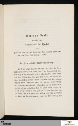 Worte am Grabe gesprochen von Archidiaconus Dr. Pressel