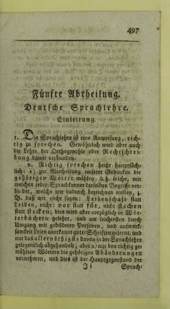 Fuenfte Abtheilung. Deutsche Sprachlehre