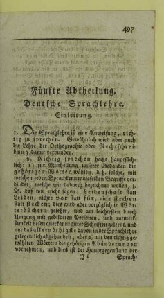 Fuenfte Abtheilung. Deutsche Sprachlehre