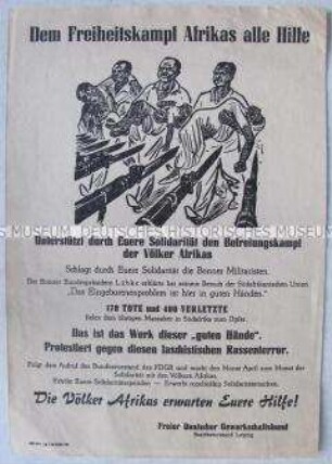 Propagandaflugblatt des FDGB zur Unterstützung des nationalen Befreiungskampfes in Afrika