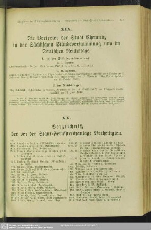 XX. Verzeichnis der bei der Stadt-Fernsprechanlage Betheiligten