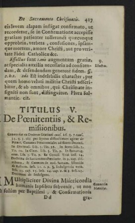 Titulus V. De Poenitentiis, & Remissionibus.