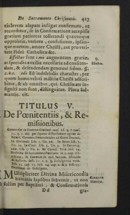 Titulus V. De Poenitentiis, & Remissionibus.