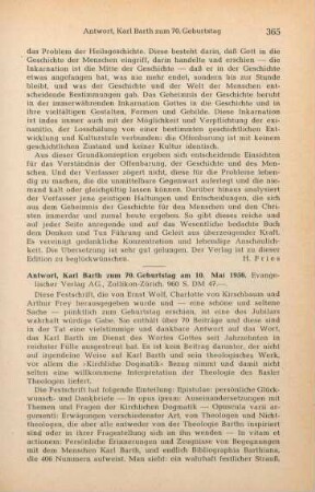 365-366 [Rezension] Festgabe für Karl Barth
