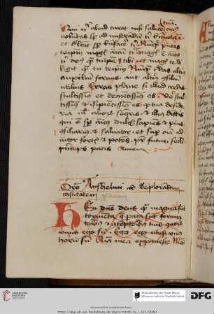 Gestrichener Text, bricht nach 5 Zeilen ab: "Oratio Anshelmi ad deplorandam castitatem ..."