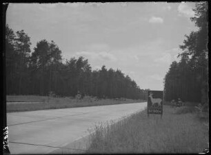 Autobahn Berlin - Prenzlau, Warnschild Wildwechsel