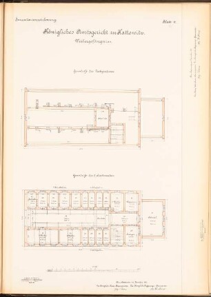 Amtsgerichts- und Gefängnisgebäude, Kattowitz: Frauengefängnis: Grundrisse DG, 2.OG 1:100