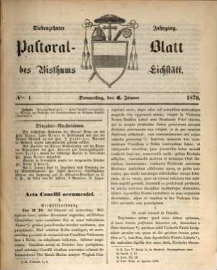 Pastoralblatt : Amtsblatt des Bistums Eichstätt. 17. 1870