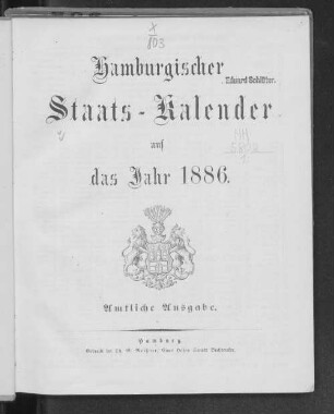 1886: Hamburgischer Staats-Kalender : auf das Jahr